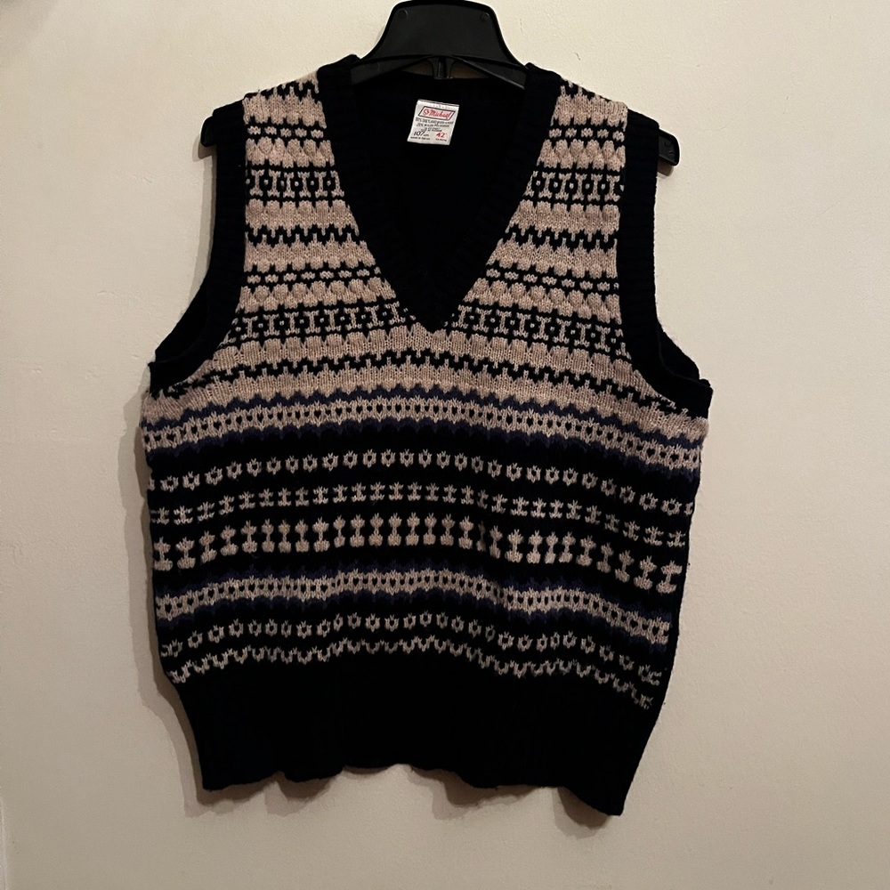 Vintage Marks And Spencer Fair Isle Knit V-Neck Sweater Vest Size 42